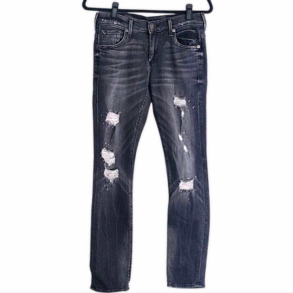 True Religion Distressed Low Rise Jeans Gray Size 23 Grunge Y2K